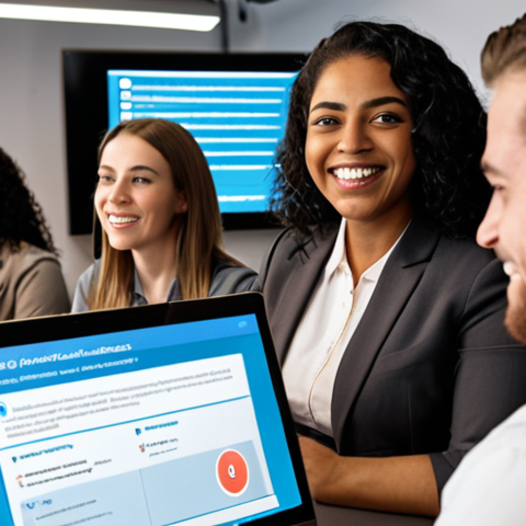 **Image:** A diverse group of employees participating in a cybersecurity training session. The training is gamified, with elements of a quiz or challenge visible on a screen. Some employees are smiling and engaged, while others are focused and concentrating. Badges or points are visually represented. This illustrates the "Gamifying Cybersecurity Awareness to Boost Engagement" section.