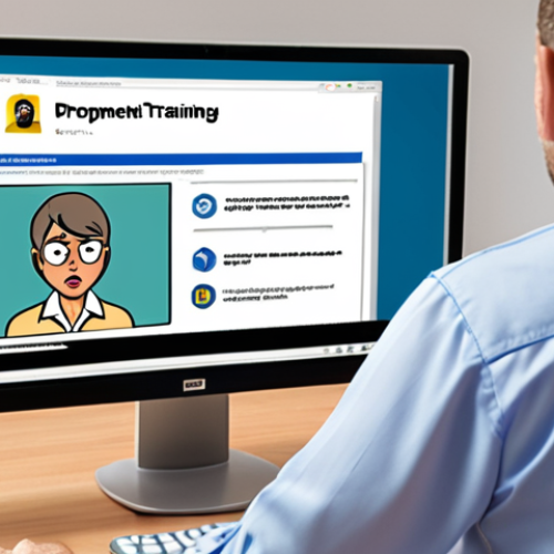 Home 6 **Prompt:** A cartoonish phishing email displayed on a computer screen, with an employee looking confused and slightly suspicious, showcasing the importance of employee training in identifying deceptive messages. Include security awareness program logo.
