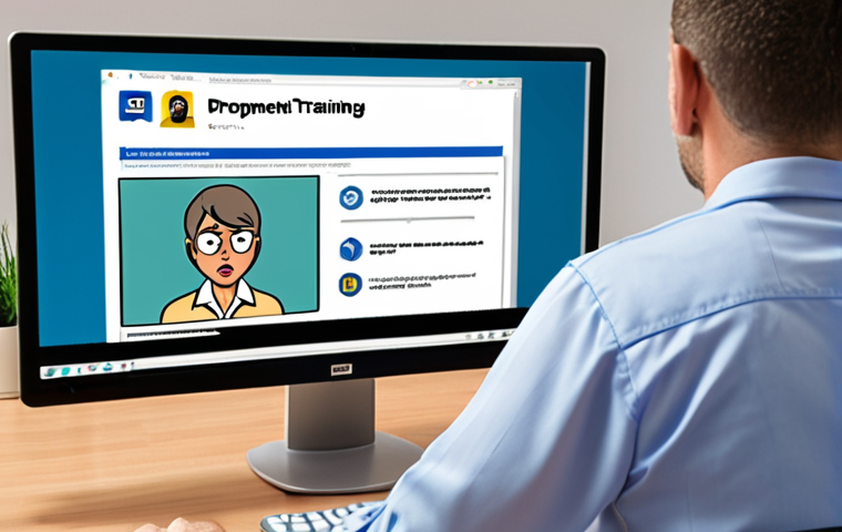**Prompt:** A cartoonish phishing email displayed on a computer screen, with an employee looking confused and slightly suspicious, showcasing the importance of employee training in identifying deceptive messages. Include security awareness program logo.