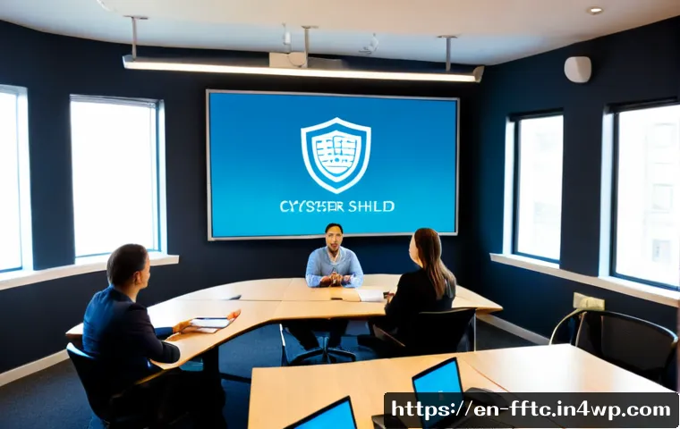 보안 인식 캠페인 효과 분석 - Photorealistic modern American office, diverse team of employees completing a cybersecurity awarenes...